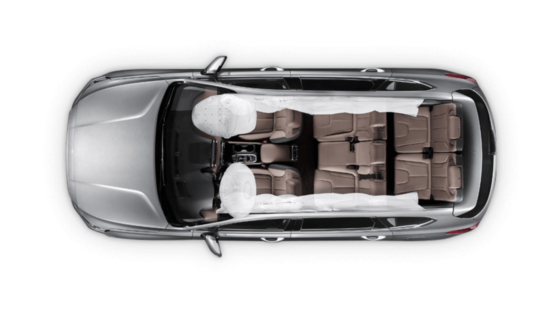 An illustration of the six airbags inside the new Hyundai Santa Fe.