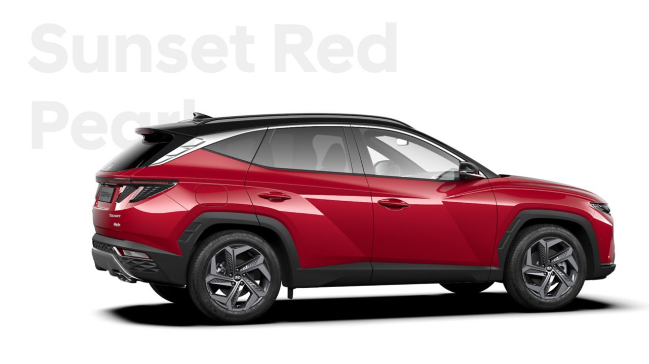 Různé barevné varianty zcela nového kompaktního SUV Hyundai TUCSON Plug-in Hybrid: barva Sunset Red.