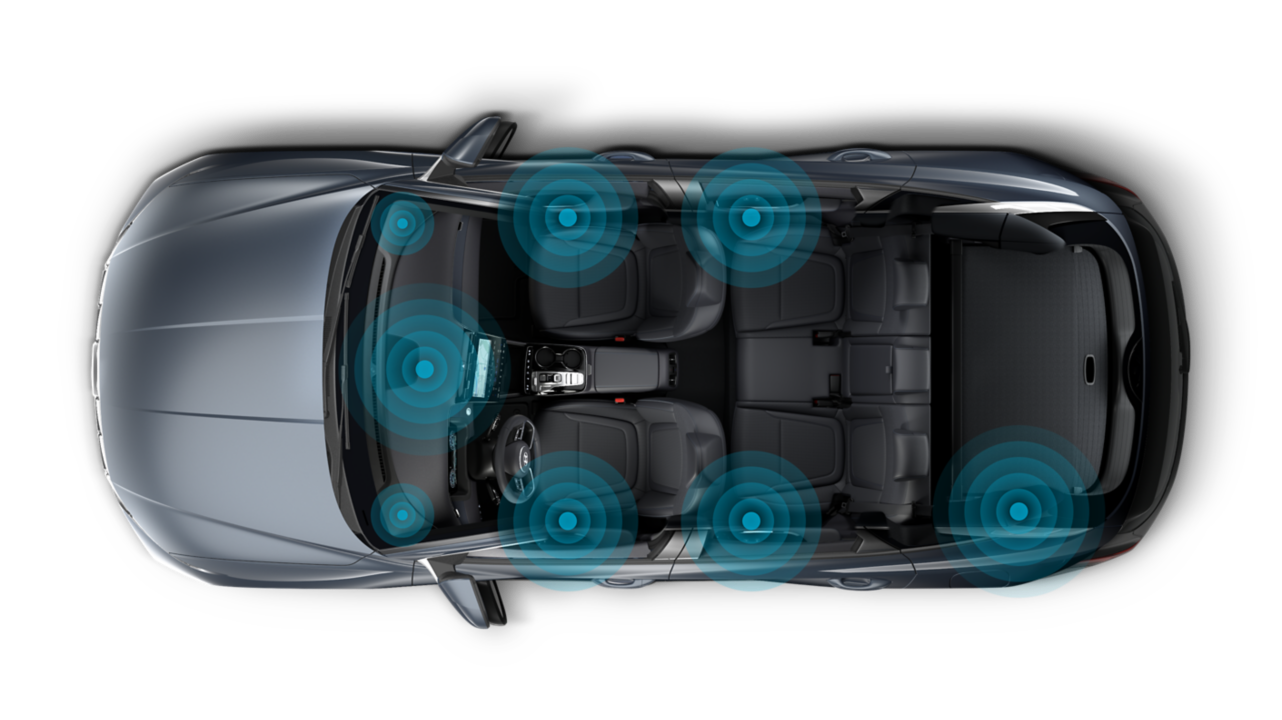 Prémiový zvukový systém KRELL ve zcela novém SUV Hyundai TUCSON Plug-in Hybrid a umístění reproduktorů.